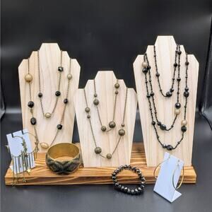 Vintage Inspired Black Faceted & Gold Tone Jewelry Lot – 7 Pieces